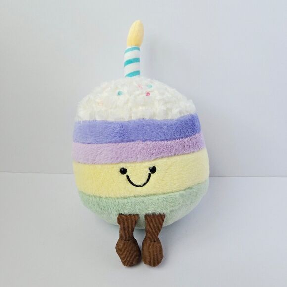 Happy Birthday Cake Plush Stuffed Animal Colorful Sprinkles Cupcake with Candle - Picture 1 of 7
